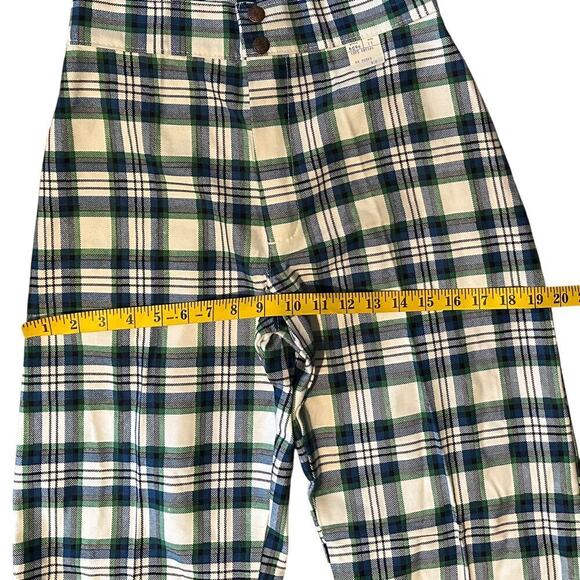 NWT Vintage 60s 70s Green Plaid Flared Cuffed Pants 4/6 - Picture 10 of 12